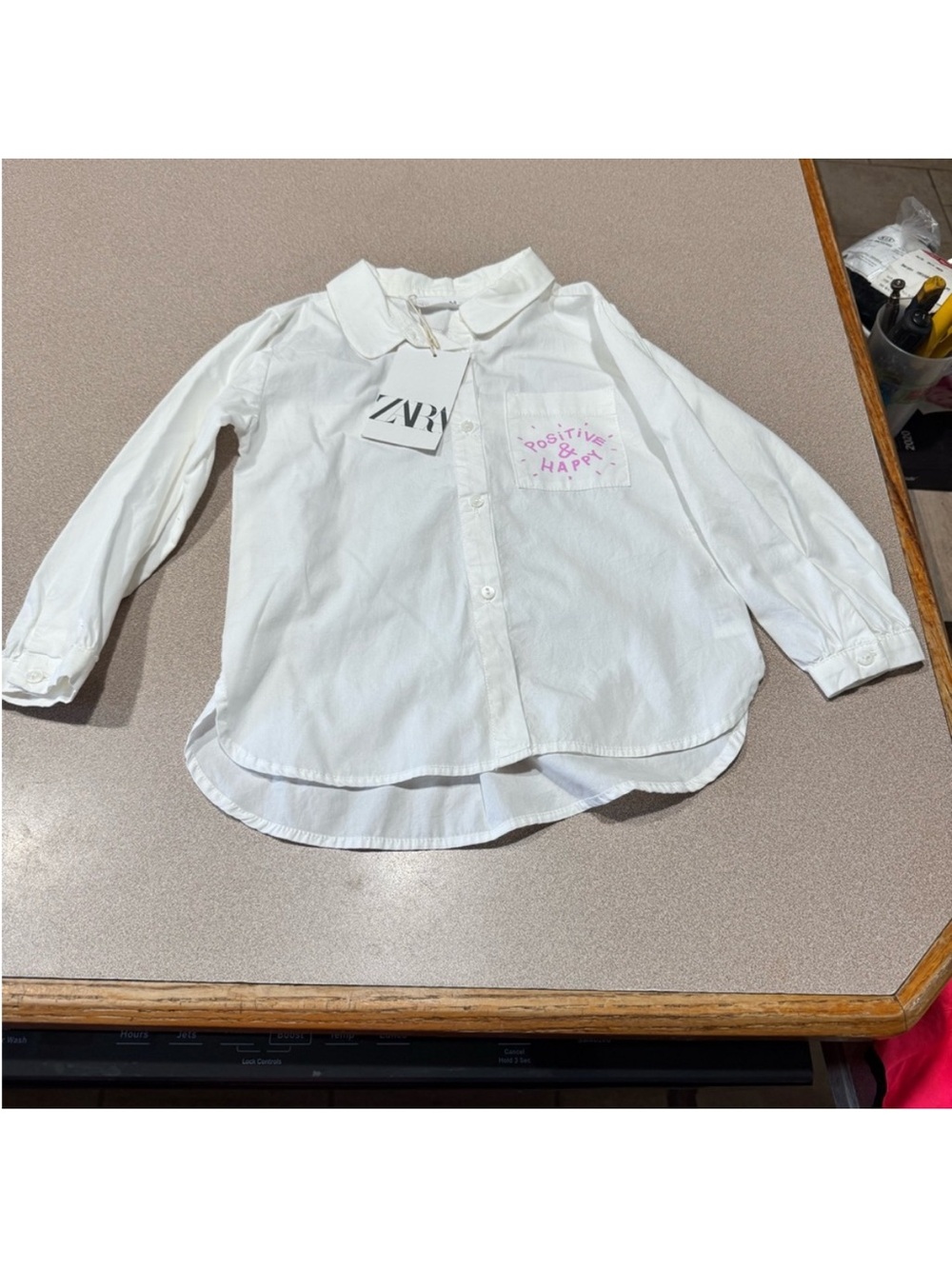 ZARA White Kids Button-Down Shirt with Pocket Slogan